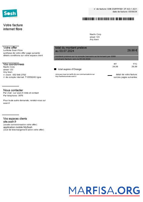 Blank France Sosh business utility bill Word and PDF template1